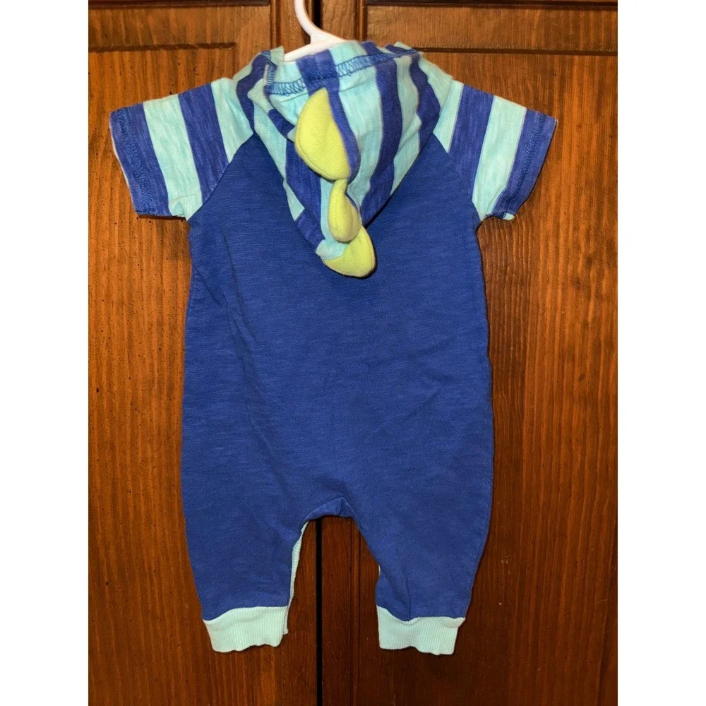 Baby Starters Blue Dragon Hooded Romper 3M Striped Dinosaur One Piece